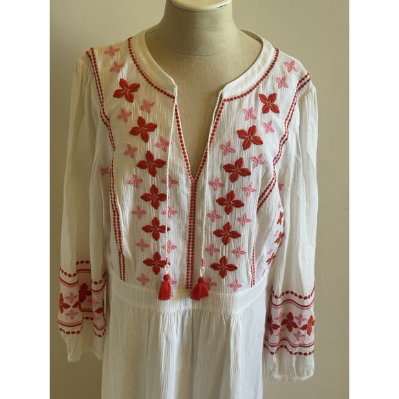 BODEN Marla Embroidered Dress 16 White Gauze Midi Boho Tassels Zip Beach Chic - Picture 4 of 16